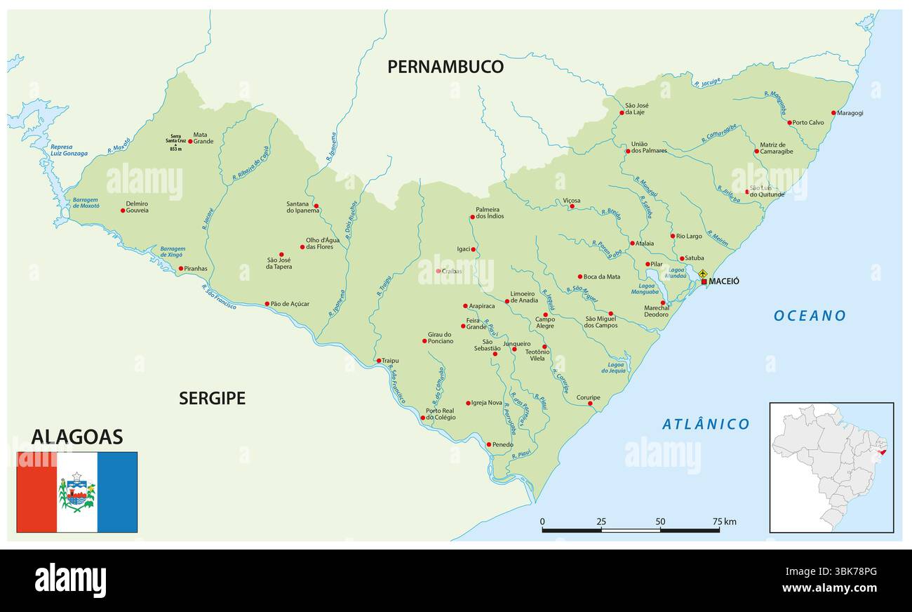 Karte des brasilianischen Bundesstaates Alagoas Stockfoto