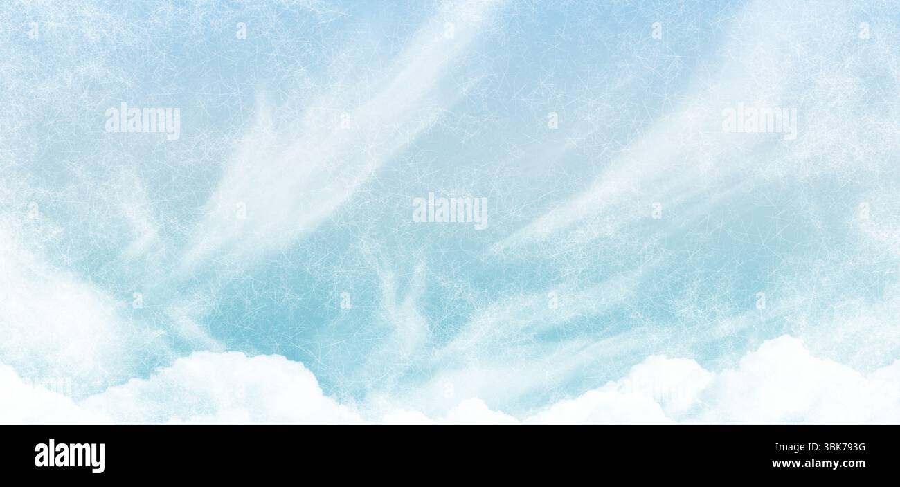 Cirrus- und Cumulus-Wolken erstrecken sich über eine flache Vektorhimmel-Szene, transparenter Hintergrund Stockfoto