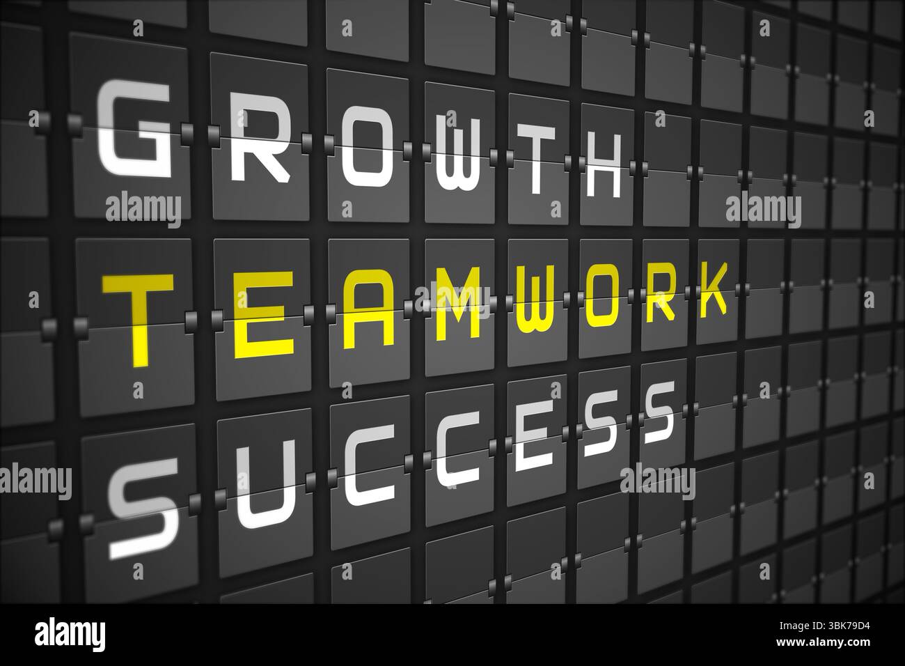 Teamarbeit-Schlagworte auf mechanische Tafel Stockfoto