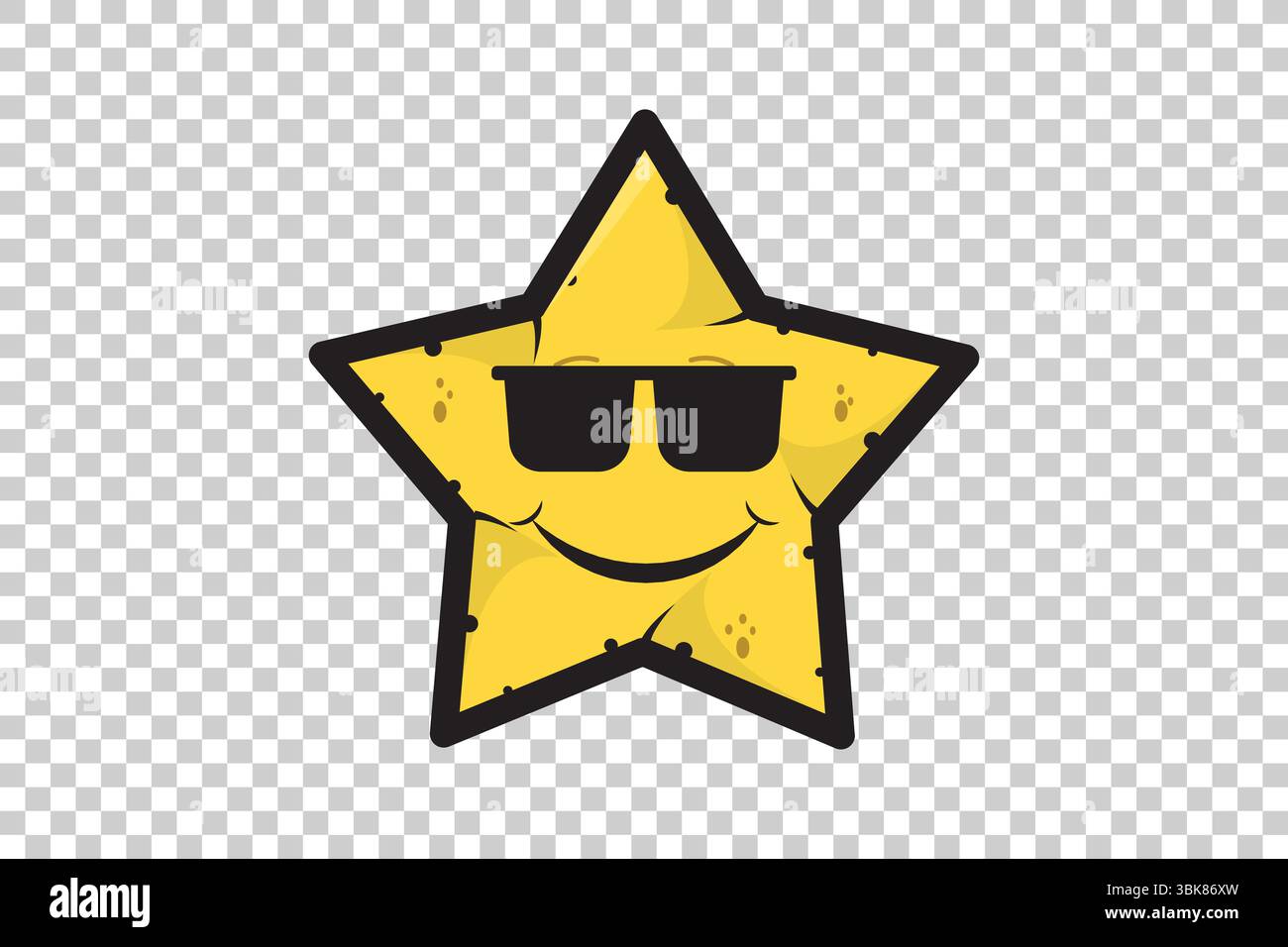 Vektor-Illustration des gelben Zeichentricksternemoticon-Charakters mit ausdrucksstarkem Gesicht auf transparentem Hintergrund Stock Vektor