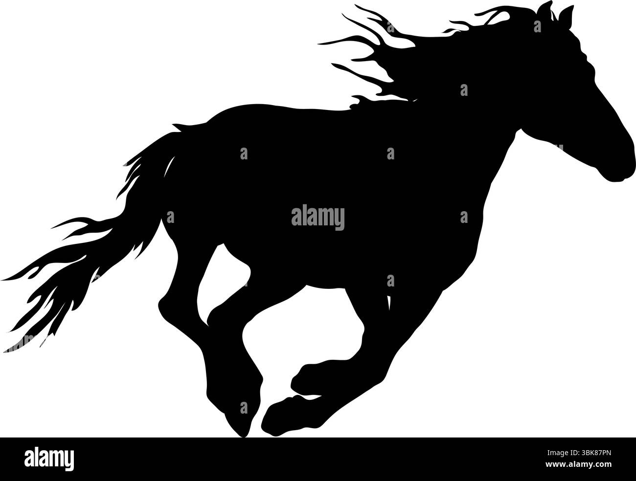 Schwarze Silhouette eines laufenden Pferdes auf einer weißen Hintergrund-Vektor-Illustration Stock Vektor