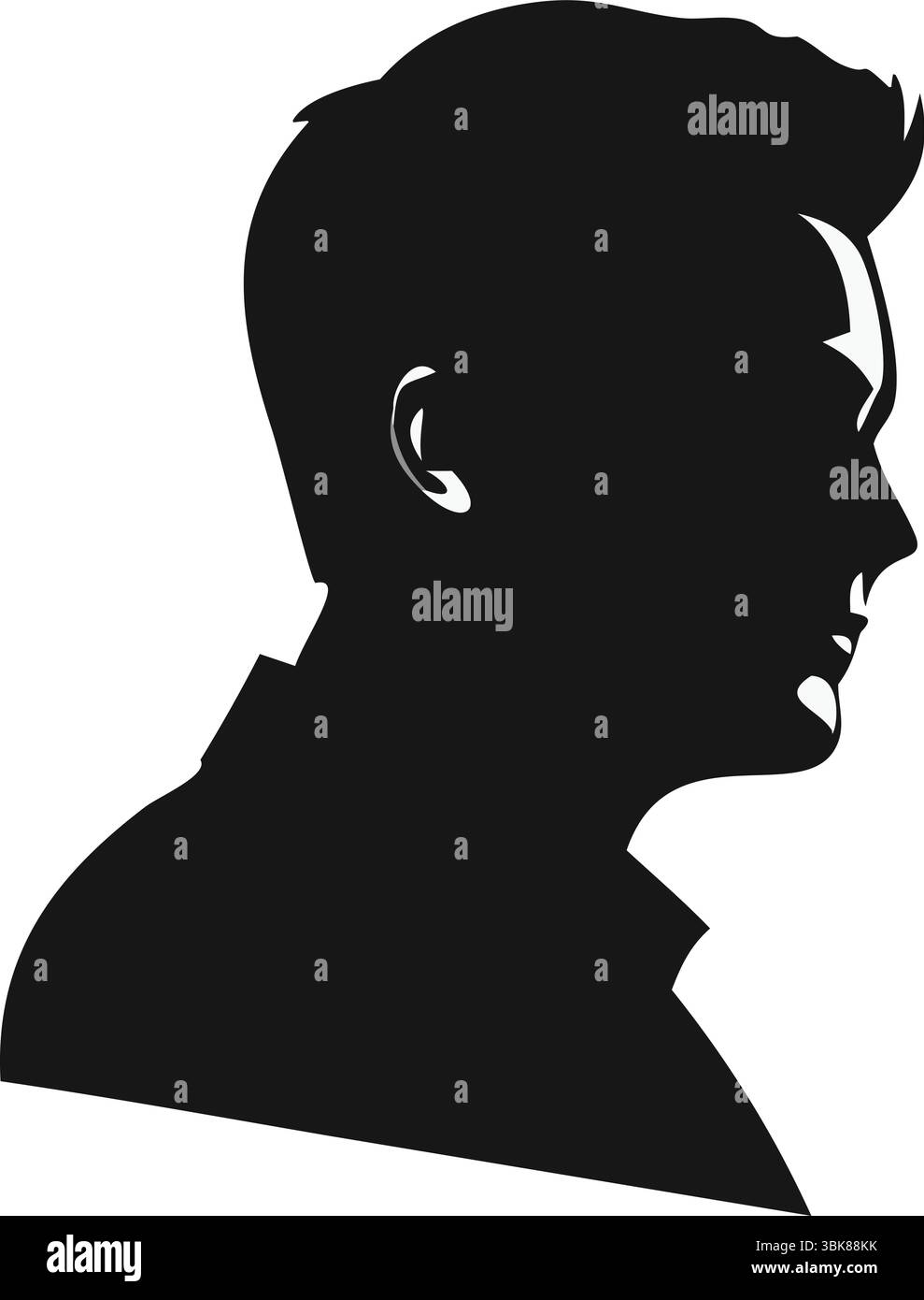 Mann Profil Silhouette Vektor, Schwarzes Männliches Gesicht Clipart, Isolierter Menschlicher Kopf, Einfache Umrisse, Seitenansicht, Hochformatsymbol, Minimales Design, Personensymbol. Stock Vektor