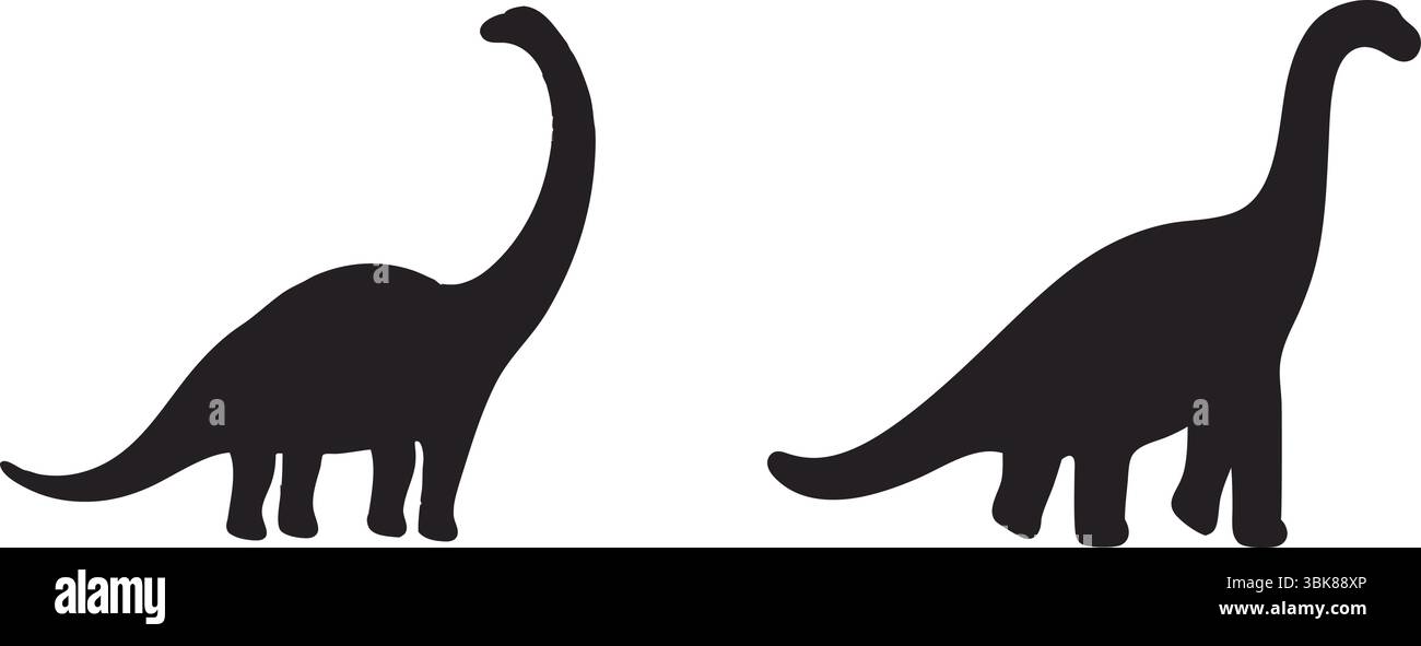 Dinosaurier Silhouette Vektor, Black Brachiosaurus Clipart, Isolierte Prähistorische Tierkunst, Natur Ausgestorbene Wildtiere, Einfache Umrisse, Jurassic Design Stock Vektor