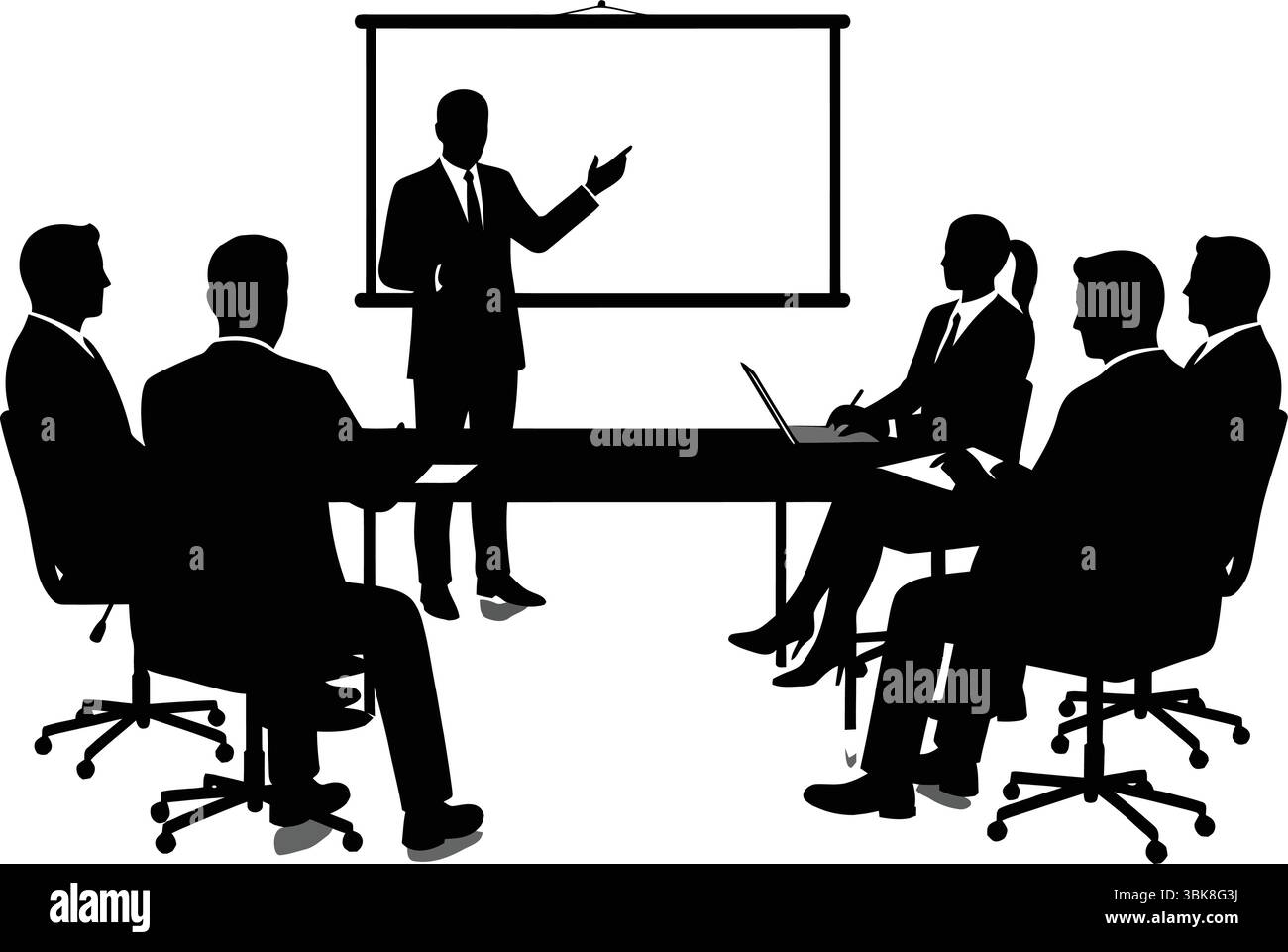 Silhouette eines Geschäftstreffens mit Präsentation im Sitzungssaal des Büros Stock Vektor