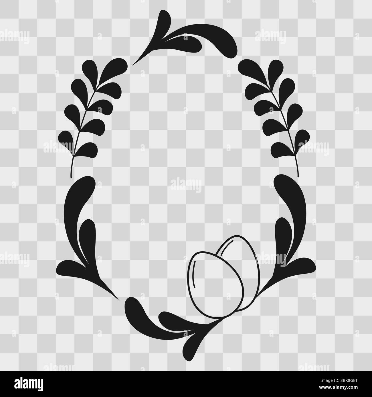 Freihand-Silhouetten Zweige Blätter und Ostereier ovale Rahmenkante Kopierraum Vorlage Idee. Isolierte Vektor-Illustration, die Osterthemenkarten, Faltblatt oder Promo-Banner, Etikett, Preisschild erstellt Stock Vektor