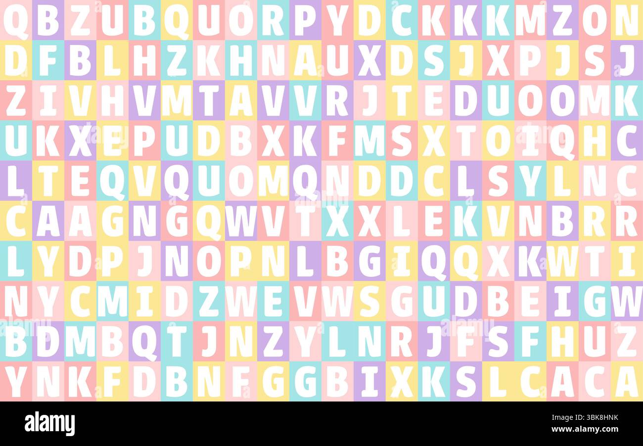 Alle Buchstaben des englischen Alphabets in farbenfrohen nahtlosen Vektor-Mosaik-Muster, pädagogisches Design für Kinder, Kinder, Kindergartentapeten, zurück zu sc Stock Vektor