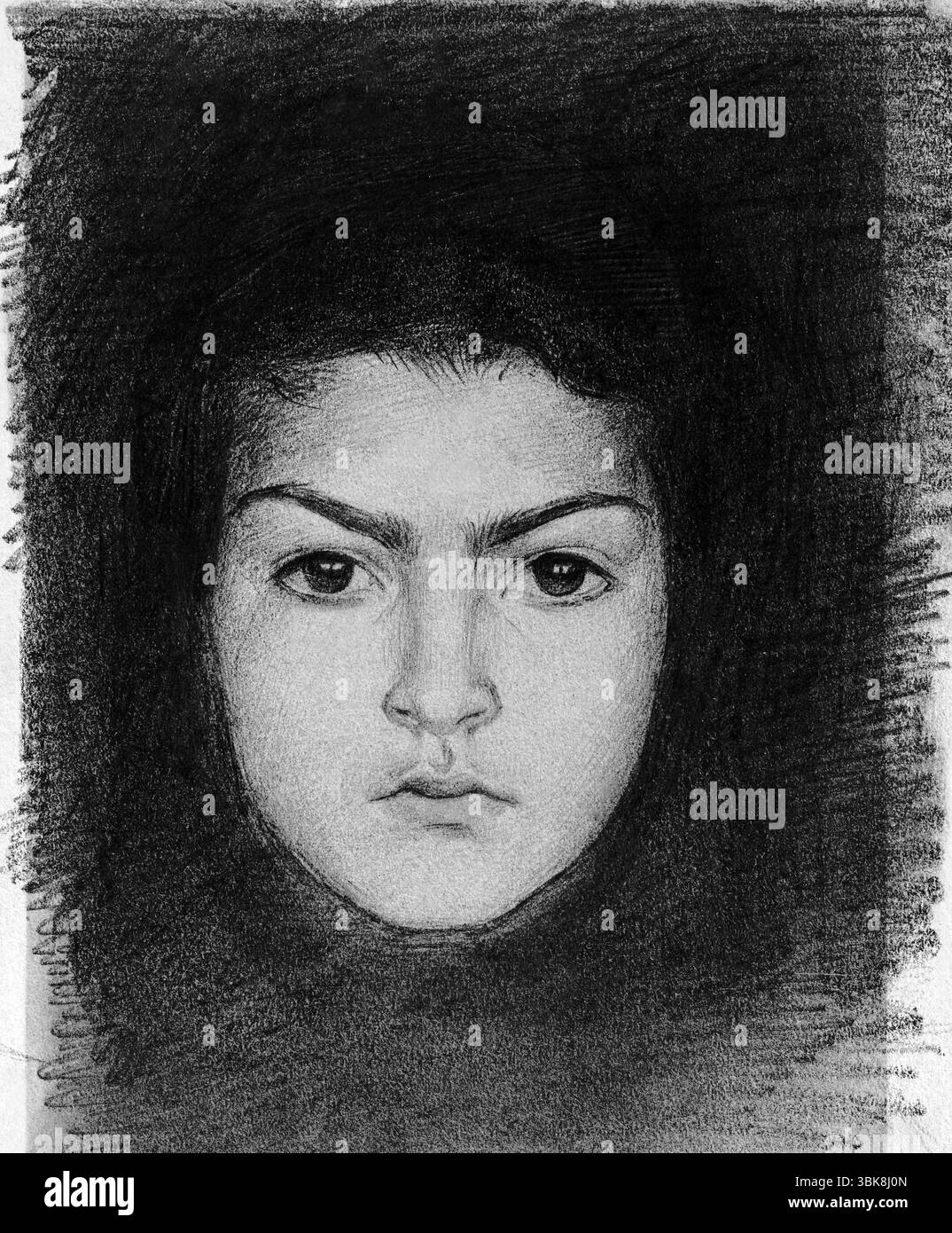 Head of a Woman Front von John Singer Sargent, Ende des 19. Jahrhunderts, American Impressionist Portrait Study, High-Resolution Public Domain Artwork Stockfoto