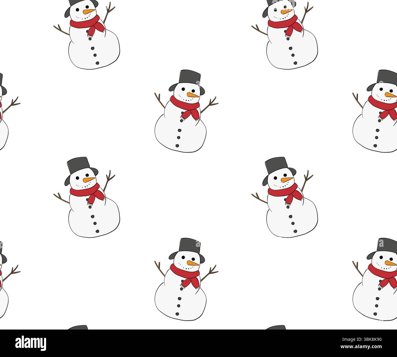 Nahtloses Schneemannmuster. Abbildung der grafischen Vektorfarbe. Outdoor-Spaß Für Kinder. Frohe Winterferien. Frostiger, süßer Schneemannsfigur für Logo Stock Vektor