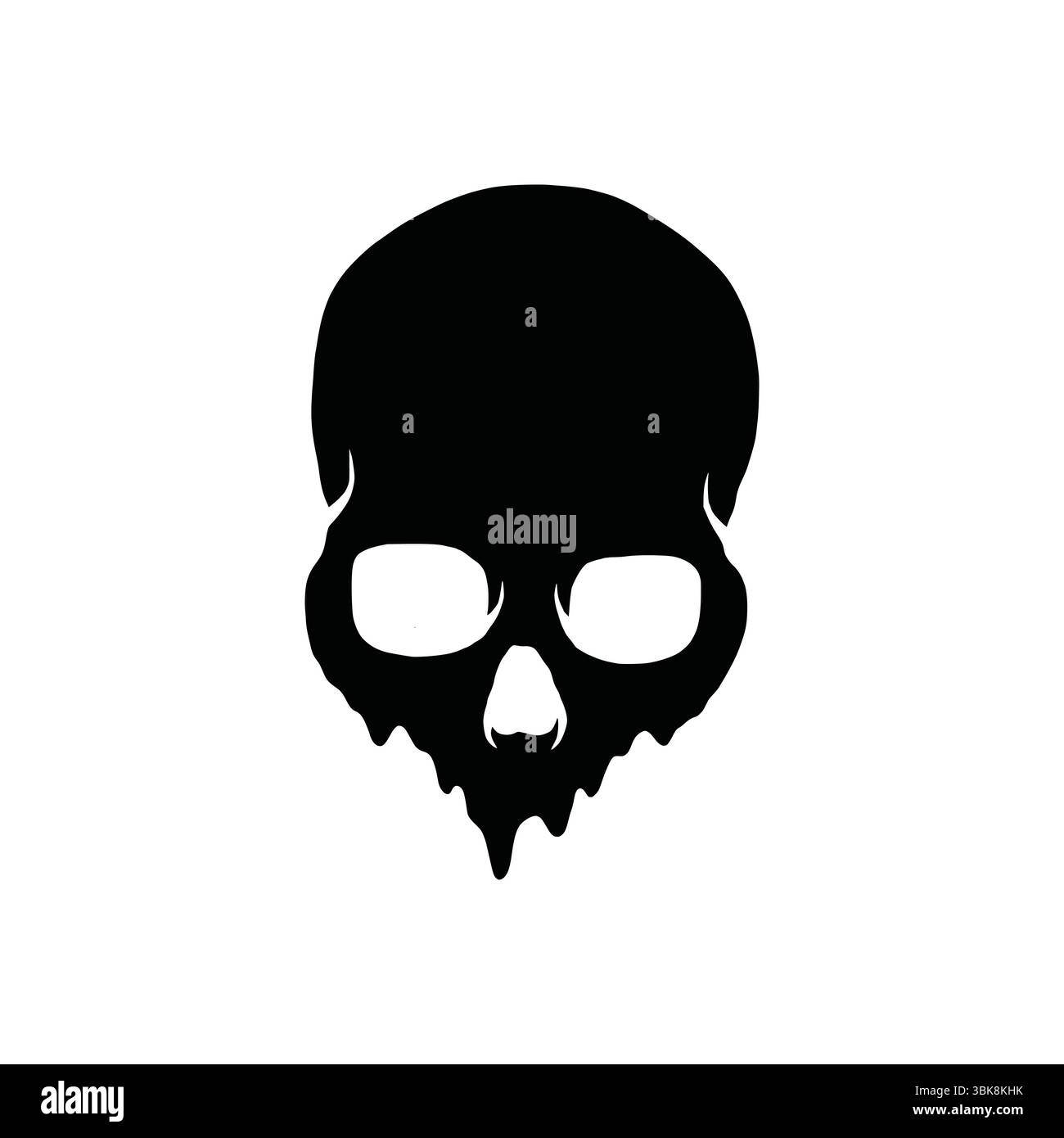 Tropfendes Schädelkopfkonzept. Einfache schmelzende Schädelkopf-Illustration, Vektor. Stock Vektor