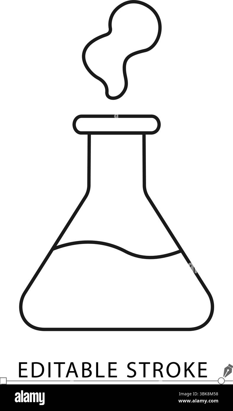 Symbol für Chemikalienkolben in minimaler Linienart mit bearbeitbarem Hub. Laborbecher, Symbol für wissenschaftliche Experimente, Forschungselement für chemische Visualisierungen Stock Vektor