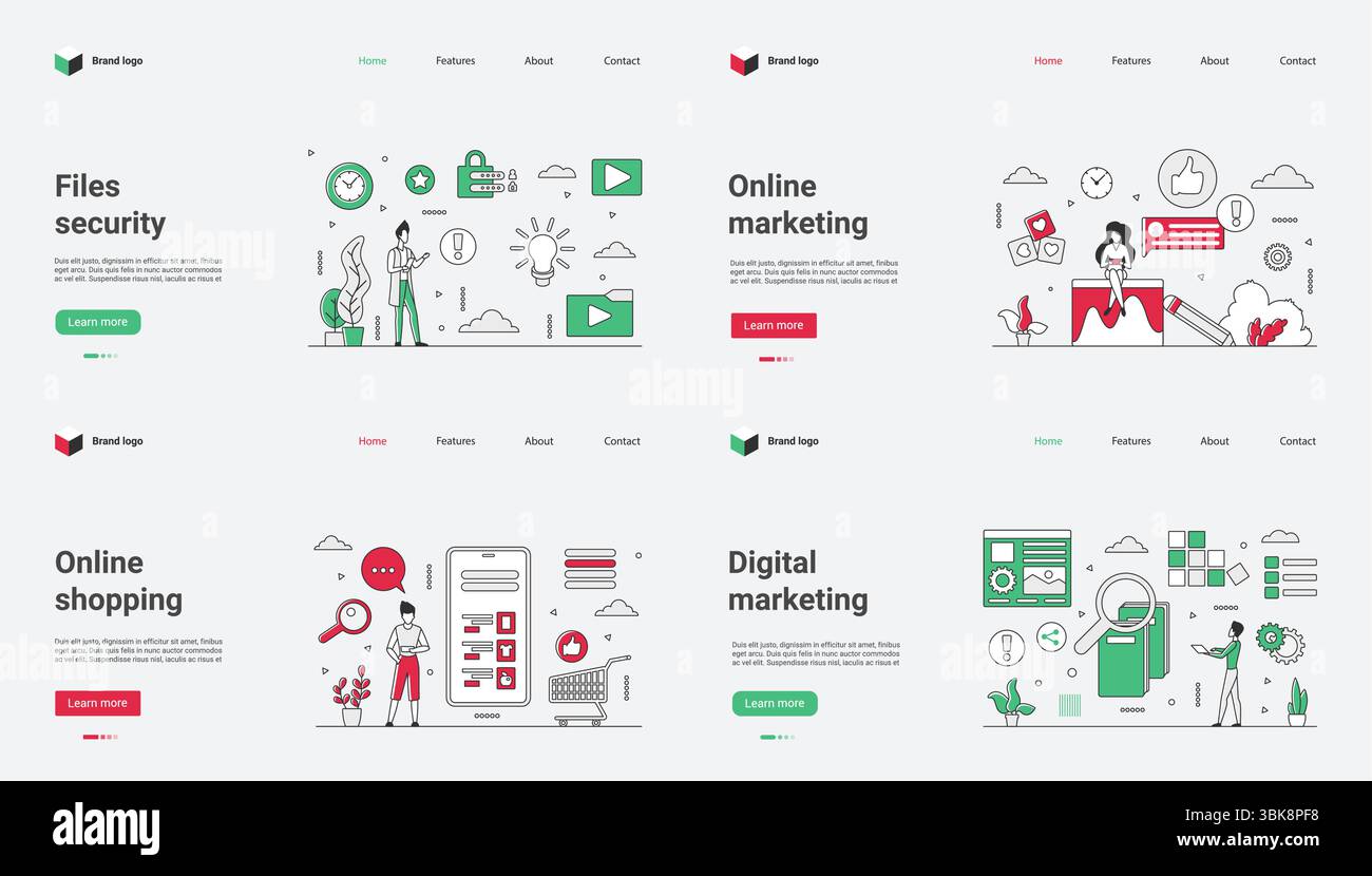 Diese Kollektion enthält verschiedene Symbole für Dateisicherheit, Online-Marketing, Shopping und digitale Strategien, die auf Benutzerfreundlichkeit und visuelle Anziehungskraft ausgelegt sind, um Interaktion und Kommunikation zu verbessern Stock Vektor
