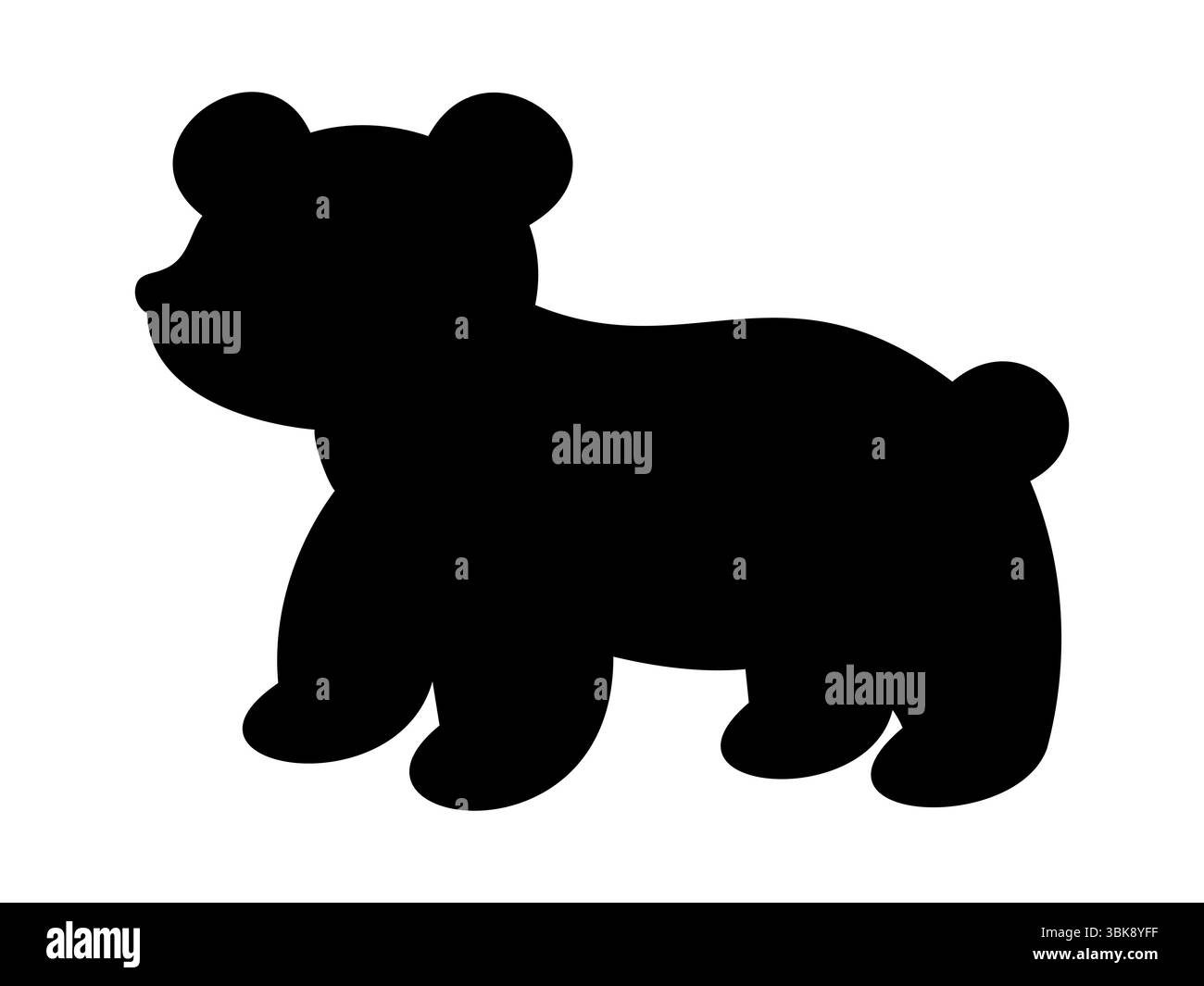 Schwarze Silhouette des Spielzeugbären in stehender Haltung, isoliert auf weißem Hintergrund, grafische Illustration. Konzept des wilden Tieres, niedliche Bärenfigur, Logo, Desig Stock Vektor