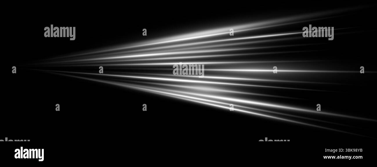 Weiße Lichtgeschwindigkeit mit leuchtenden Linien und radialem Bewegungseffekt. Dynamische Reflexion- und Zoomstreifen auf abstraktem dunklem Hintergrund. Perfekt für Tech bann Stock Vektor