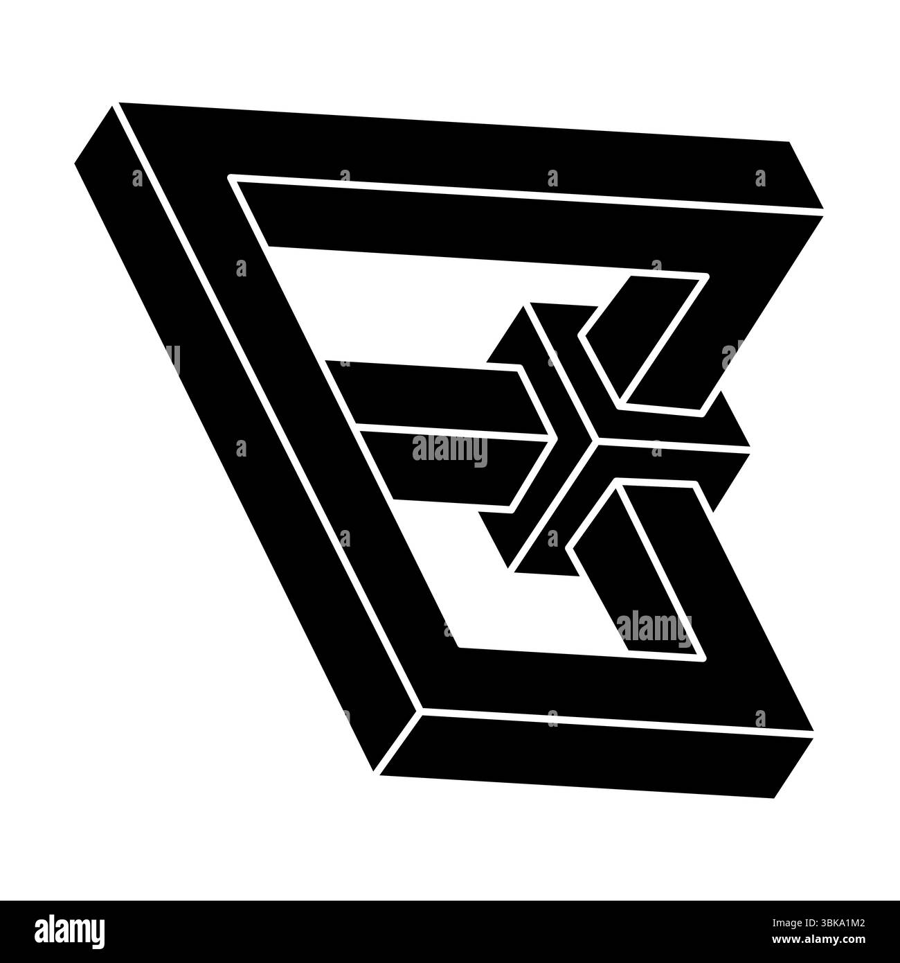 Unmögliche Form. Optische Täuschung. Optisches Kunstobjekt. Unmögliches Geometriesymbol auf weißem Hintergrund. Stock Vektor
