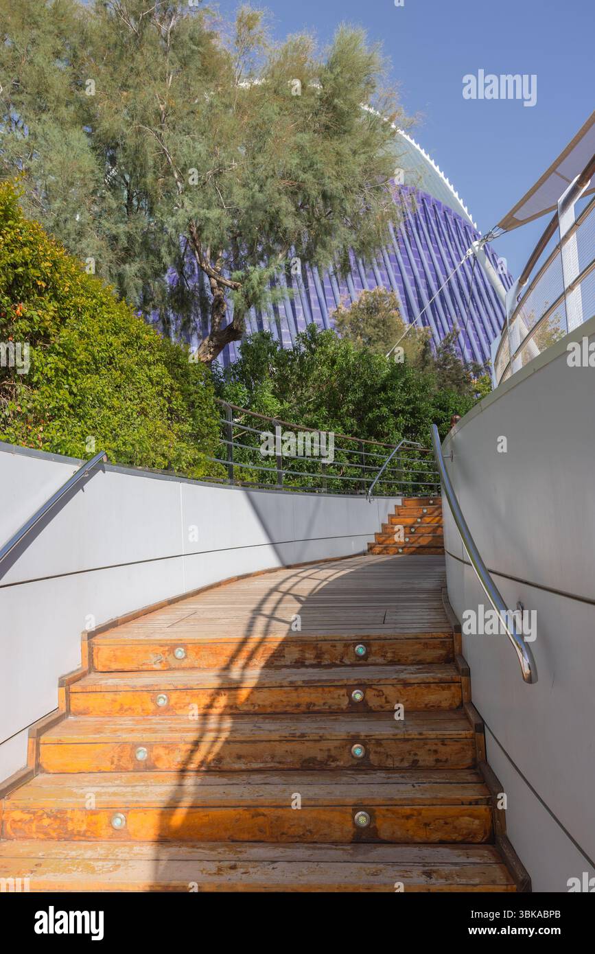 Treppenaufgang führt nach oben in die Natur mit Waldwinkel-Aufnahme Stockfoto
