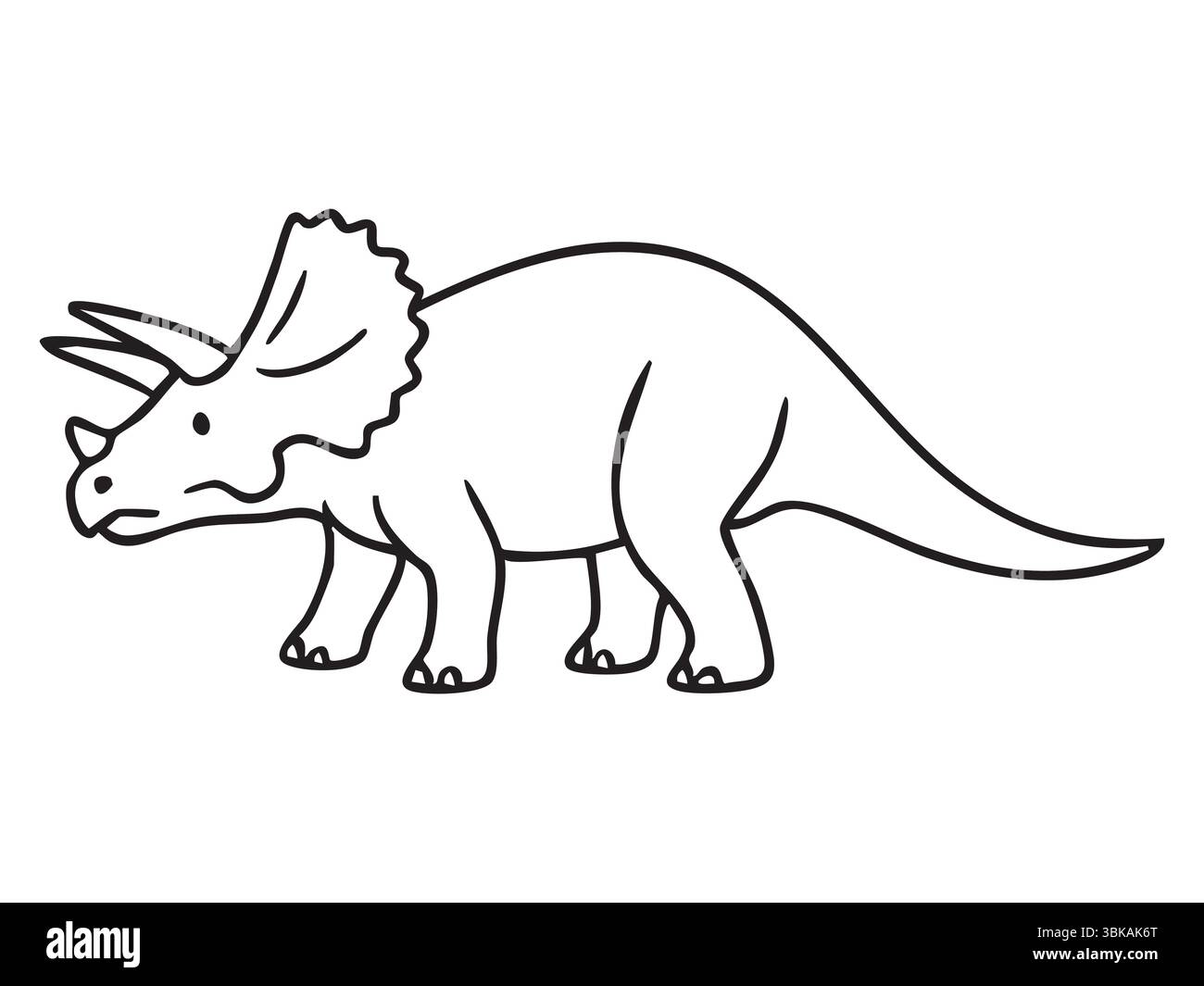 Schwarze Umrandung des triceratops Dinosauriers, der auf weißem Hintergrund läuft, grafische Illustration. Konzept von prähistorischem Tier, Fossil, Dinosaurier-Ikone, Design Stock Vektor