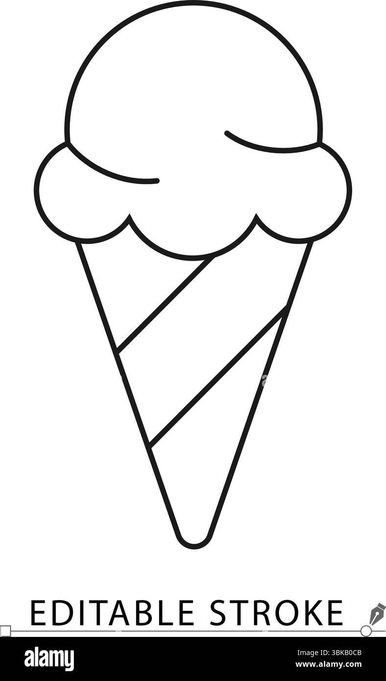 Eiskegel-Symbol im minimalistischen Linienstil mit bearbeitbarem Strich. Süßes Dessert in Waffelkegel, Symbol für Sommergenuss, kalte Speisen, gefrorener Snack Stock Vektor