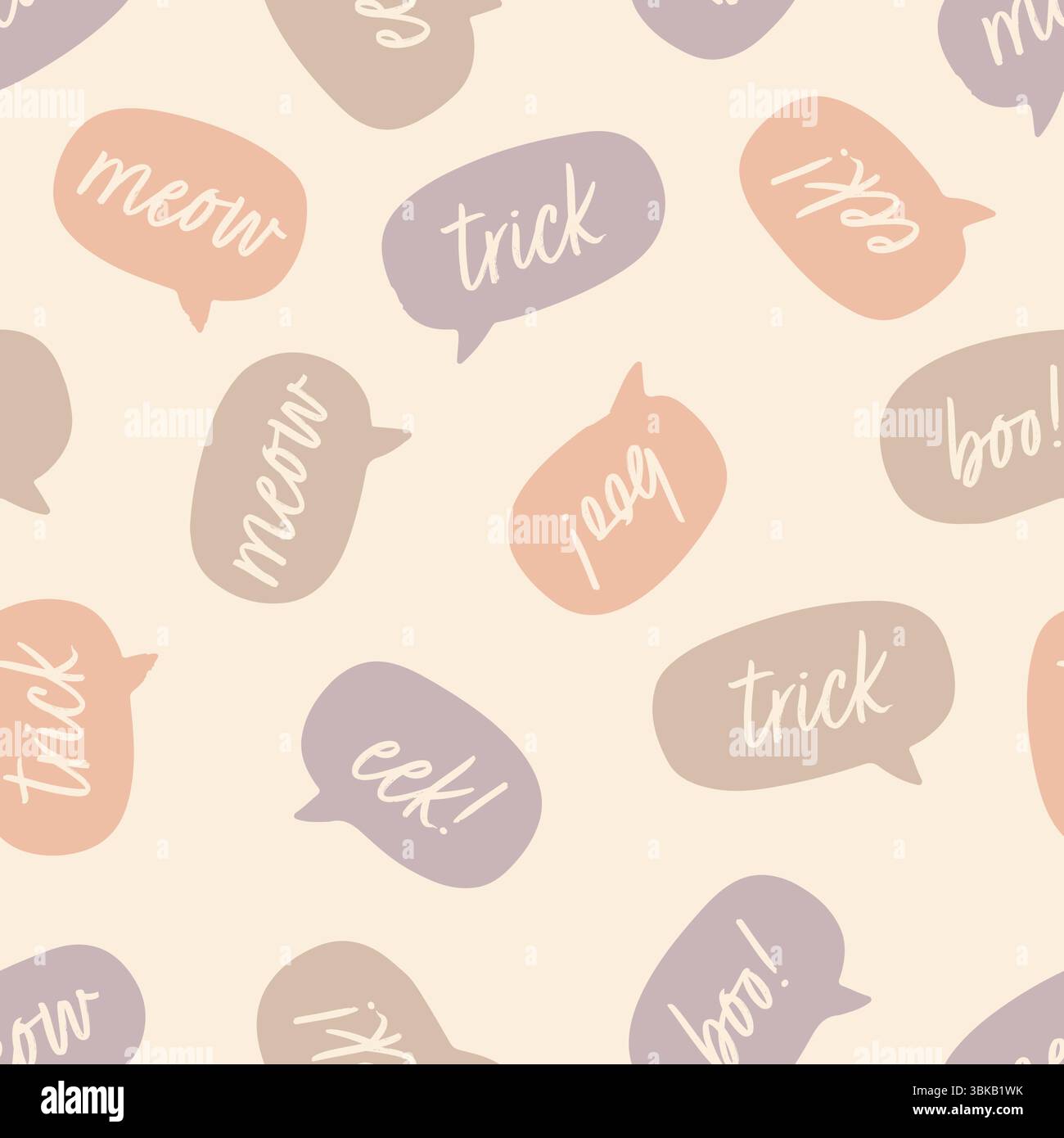 Pastellfarbene Halloween-Sprechblase nahtloses Vektormuster mit gruseligen Text für Kinder und saisonalem Design. Vektorabbildung Stock Vektor