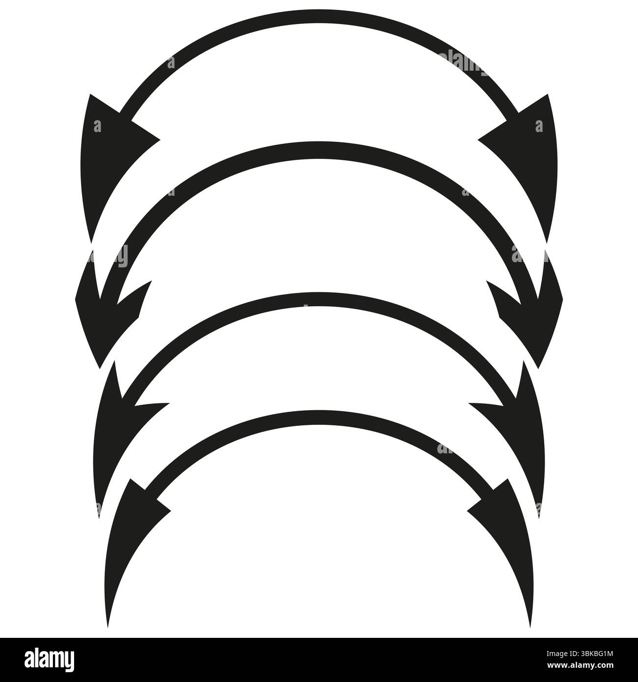 Symbol mit gekrümmtem Pfeil. Form der kreisförmigen Richtung. Abstrakter Vektorzeiger. Fettgedrucktes Bewegungssymbol. Stock Vektor