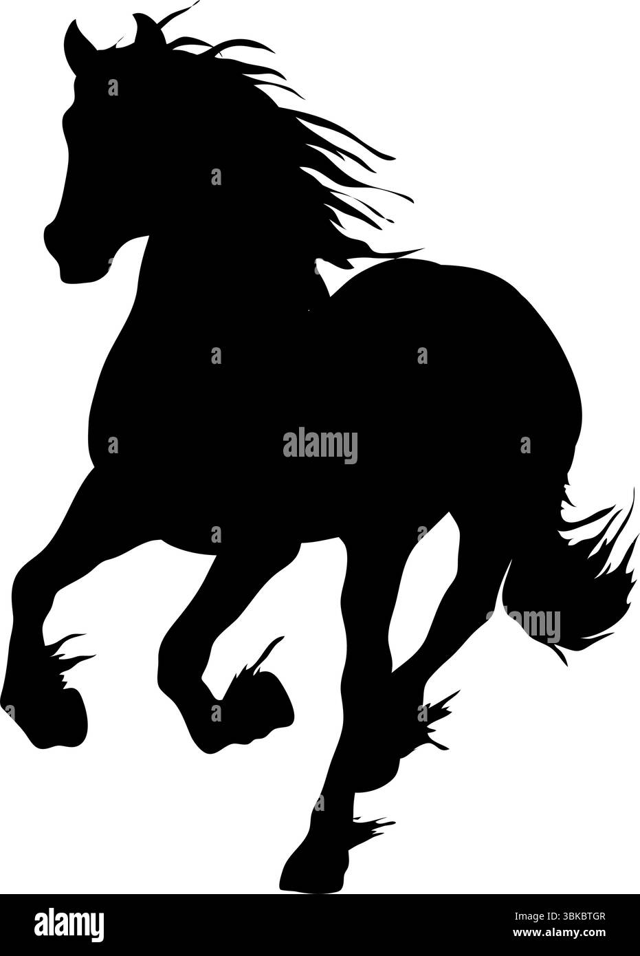 Schwarze Silhouette eines laufenden Pferdes auf einer weißen Hintergrund-Vektor-Illustration Stock Vektor