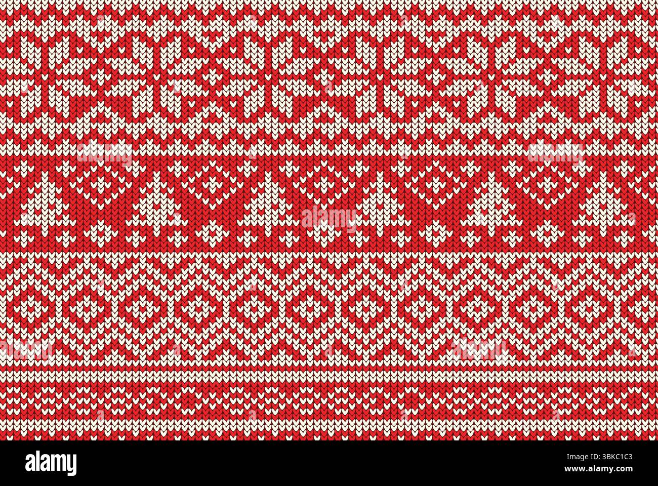 Rotes Stricken Weihnachten Vektor Hintergrund Schneeflocken Stockfoto