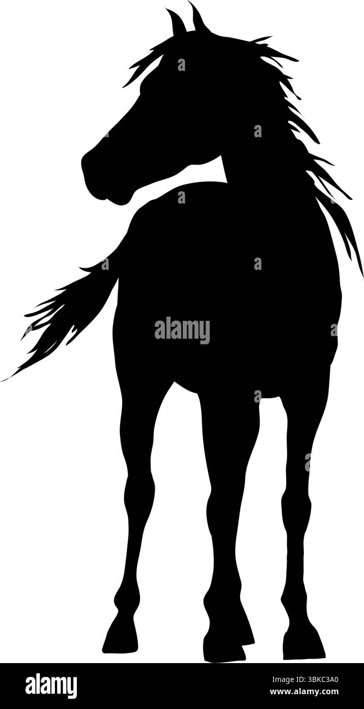 Die schwarze Silhouette eines stehenden Pferdes. Vektorabbildung Stock Vektor