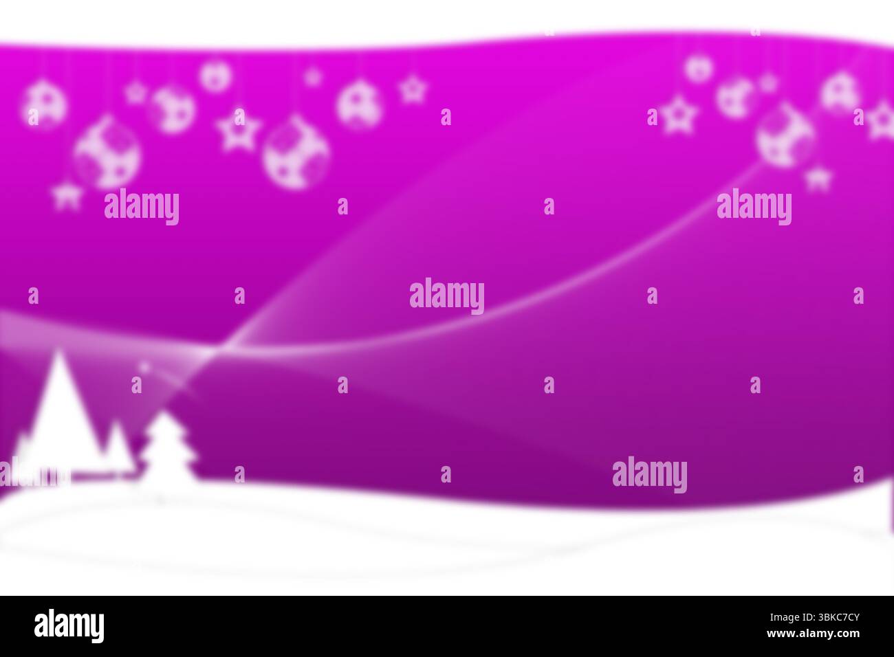 Das flache Design zeigt immergrüne Formen auf magentafarbenen und violetten Verläufen mit Kurven und Sternkugeln Stockfoto Das flache Design zeigt immergrüne Formen auf magentafarbenen und violetten Verläufen mit Kurven und Sternkugeln Stockfoto