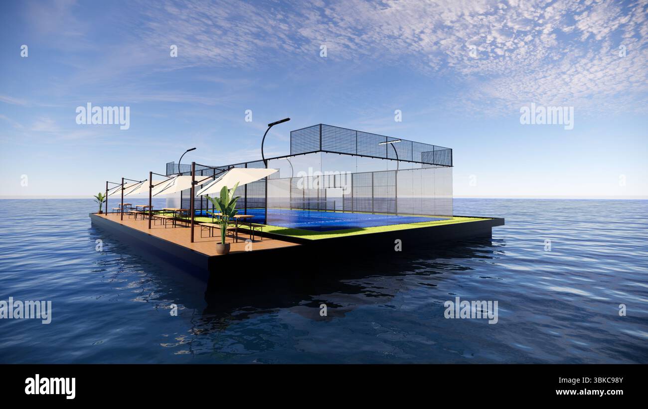 Outdoor Padel Court on Water Concept Design Render 3D Stockfoto