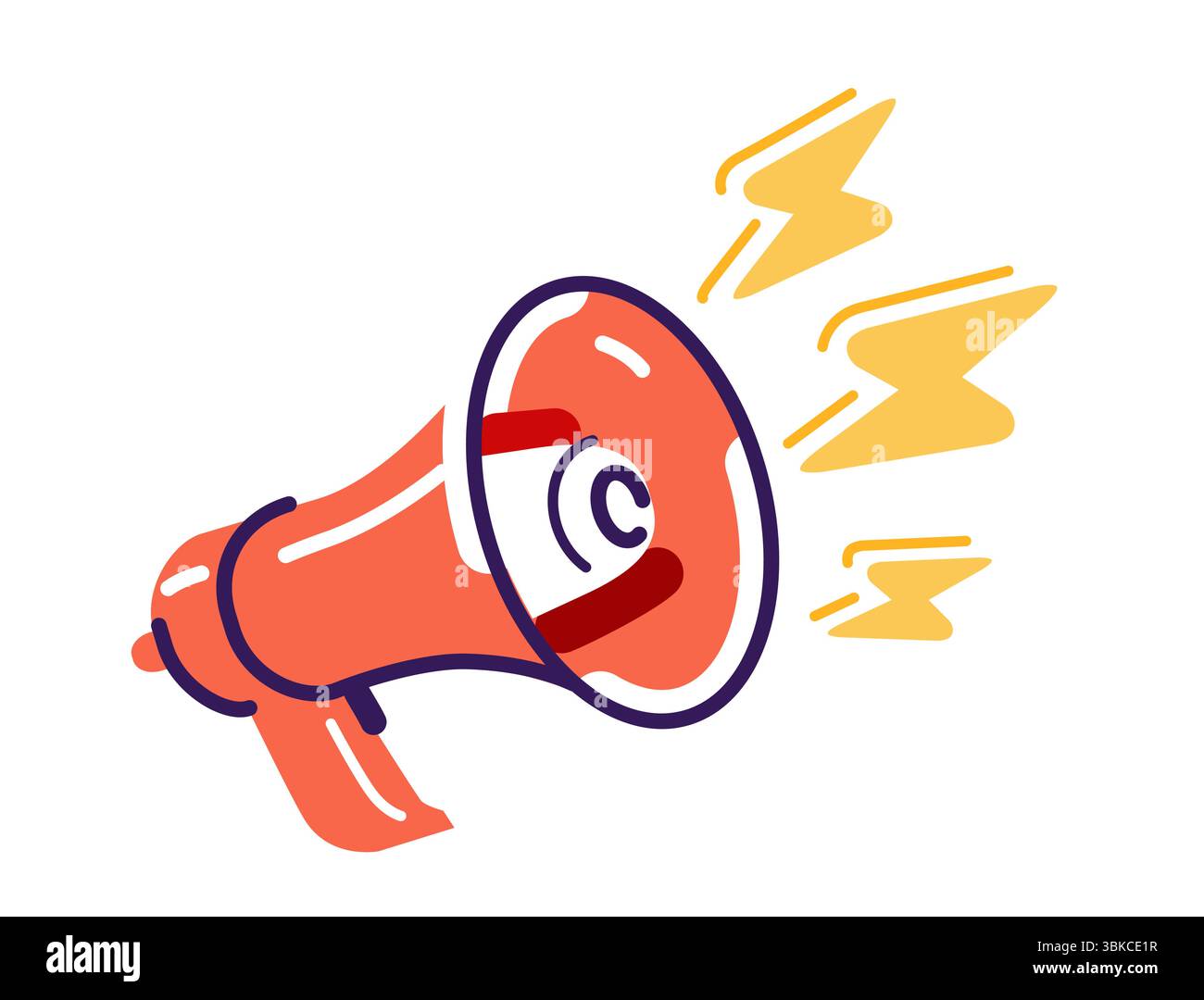 Megaphon mit Blitzschlag, Blitz. Werbung, Werbung und Marketingkampagne. Achtung, das Symbol für das Brechen von Nachrichten Stock Vektor