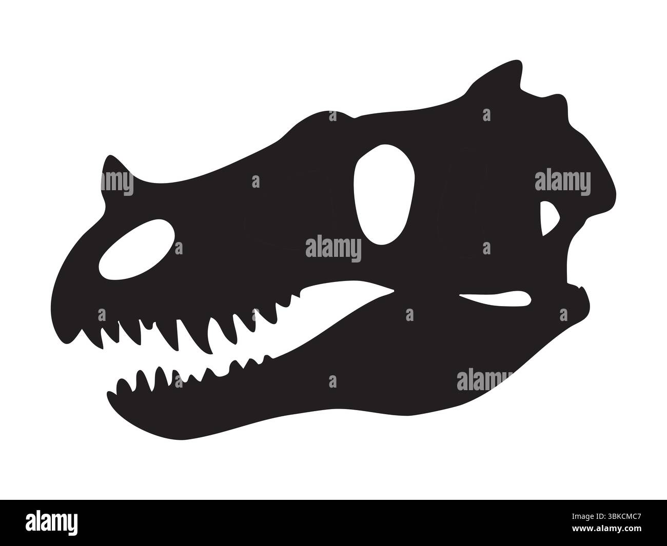Schwarze Silhouette des Velociraptor-Schädels mit scharfen Zähnen und schmalem Kiefer, isoliert auf weißem Hintergrund, grafische Illustration. Das Konzept des prähistorischen Raubgerüstes, Raptor Dinosaurier Fossil. Stock Vektor