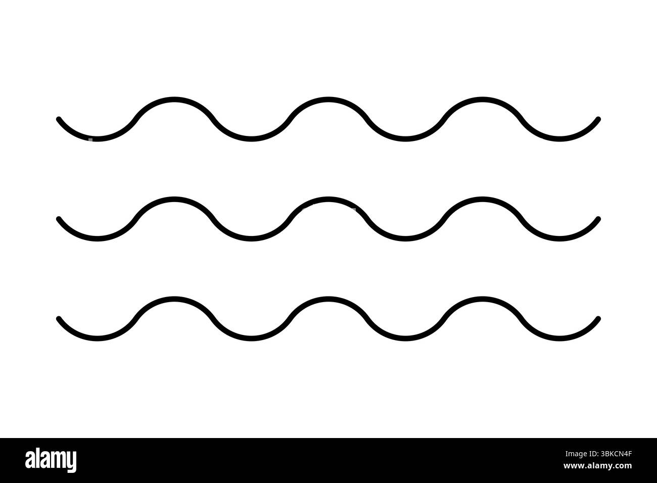 Symbol für Kurvenlinienmuster. Kurvenhintergrund. Drei einfache Kurvenzeichen. Meer, Ozean, Fluss, See, Wasserkonzept. Schwarz. Marine-nautische tropische Sommerwelle Stock Vektor