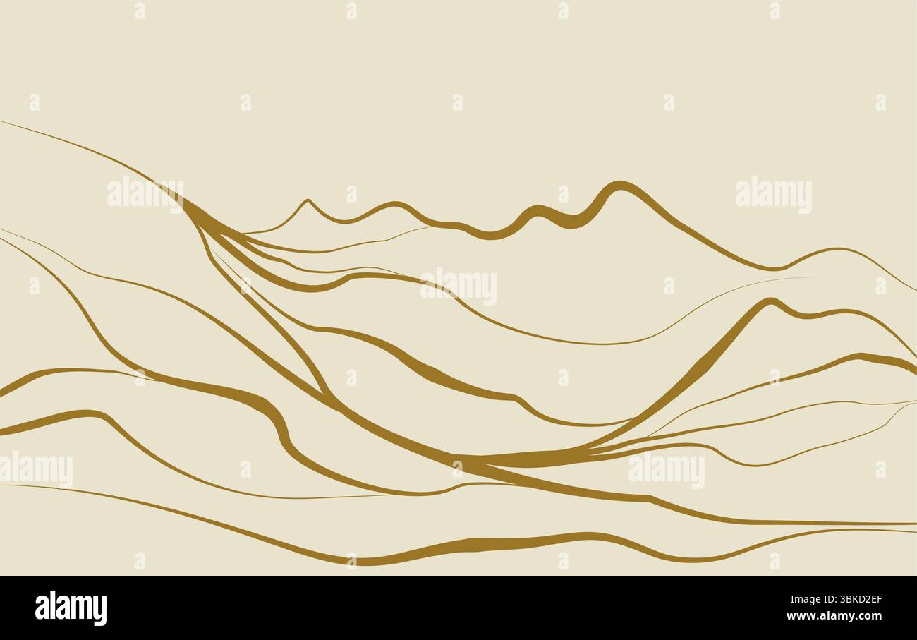 Minimalistische Kunsttapete in den Bergen, luxuriöses Landschaftshintergrundedesign für Cover, Einladungshintergrund, Verpackungsdesign, Stoff und Druck. Stock Vektor