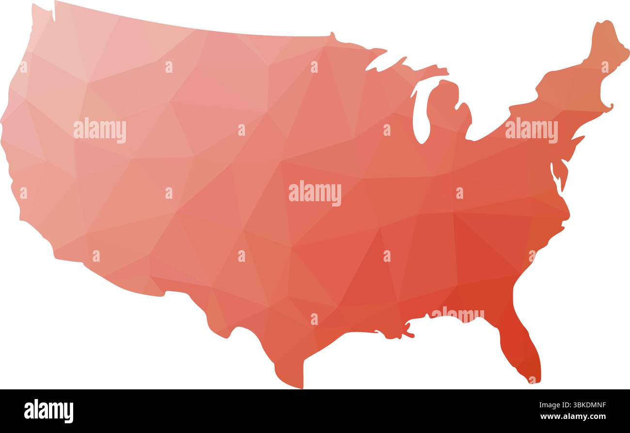 Low Poly Map der USA. Vektorillustration aus roten Dreiecken. Stock Vektor