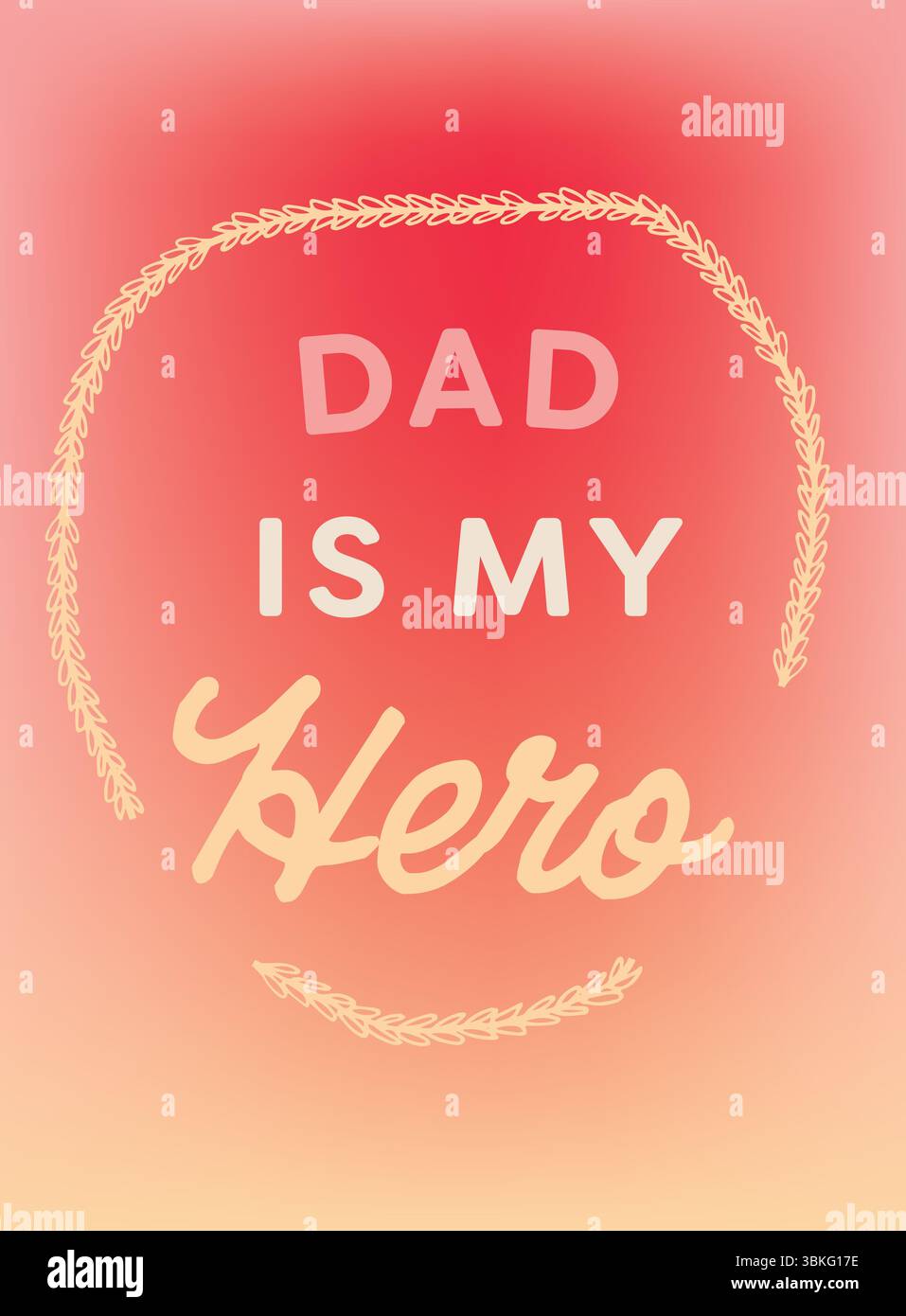 Das Bild von Dad ist mein Heldentext mit Muster auf rotem Hintergrund Stockfoto