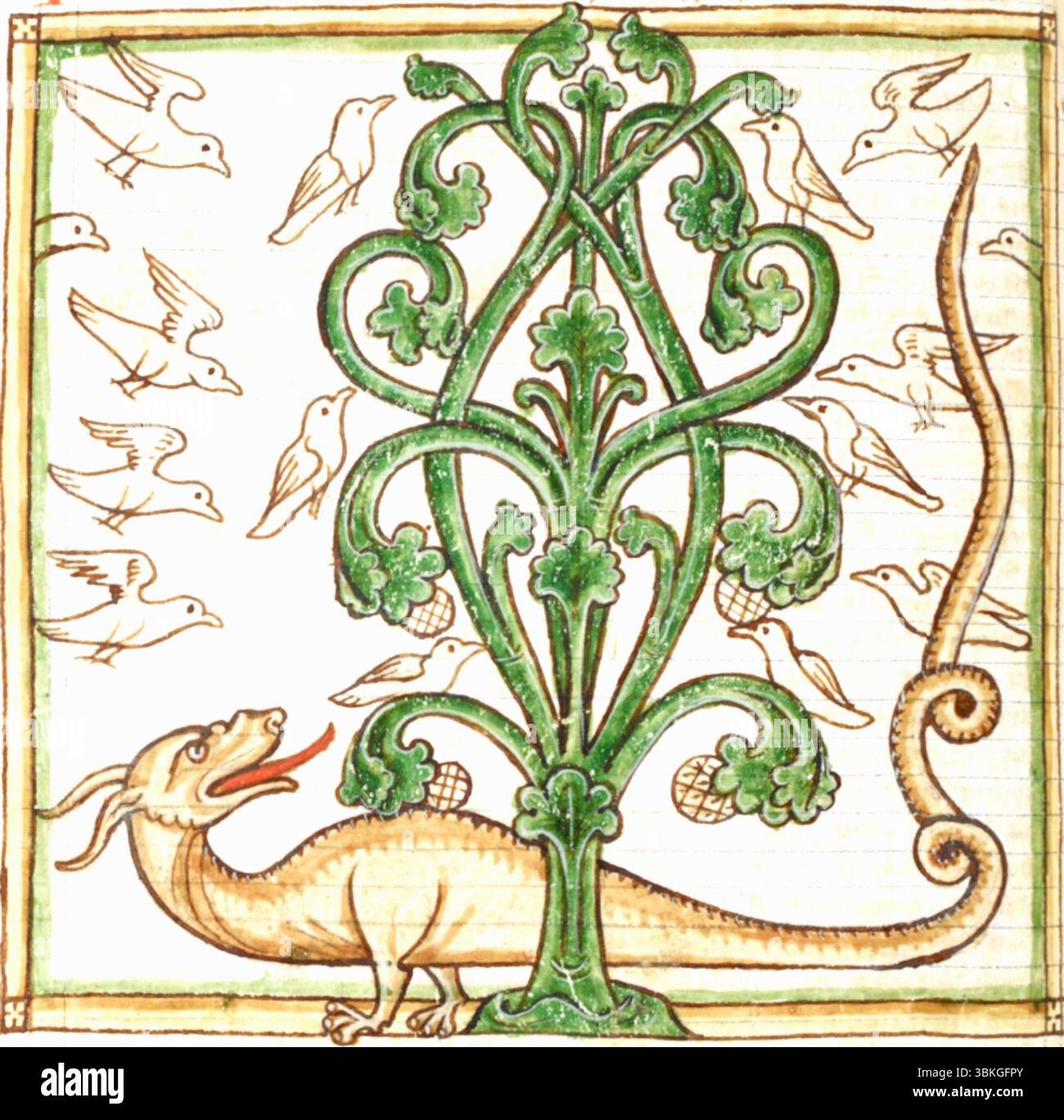 Der Peridexion (oder Perindens) Baum ist ein mythischer Baum, der dafür bekannt ist, Tauben anzulocken, die Schutz vor Drachen in seinem Schatten finden Stockfoto