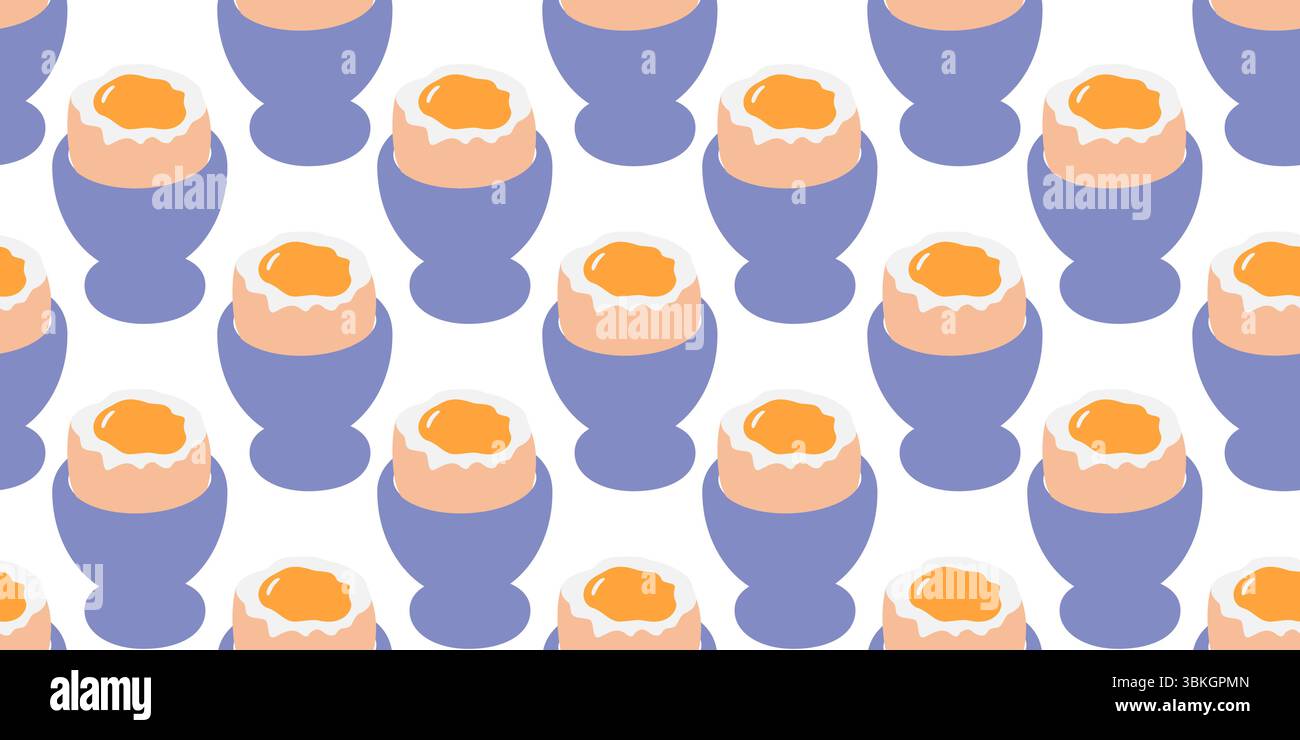 Hand gezeichnetes Ei mit flüssigem Eigelb nahtlose Muster Lebensmittel Banner Ei Tag oder Frühstück Themen Hintergrund. Isolierte Vektor-Illustration Welt-Ei-Tag oder gesunde Ernährung Thematische Karte oder Promo-Banner, Faltblatt Stock Vektor