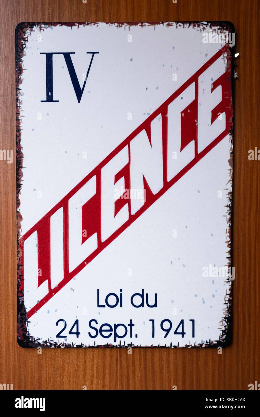 Französische Lizenz für Schnaps IV Loi du 24. September 1941 Stockfoto