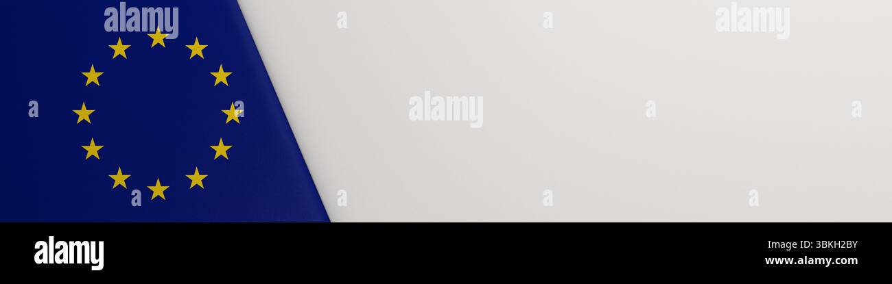 Stoffbanner oder Stirnband mit europäischer Flagge auf der linken Seite und leerem Platz auf der rechten Seite – 3D-Rendering Stockfoto
