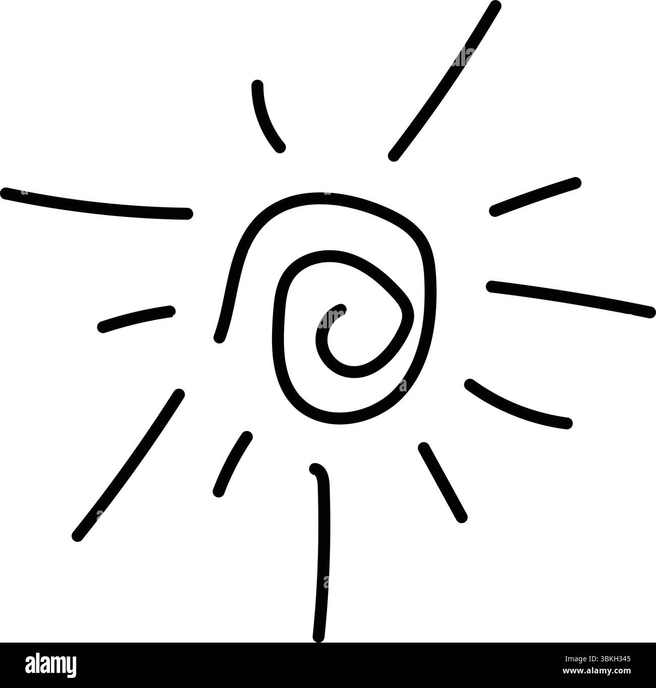 Eine lebendige Sonne mit leuchtenden Strahlen, die hell gegen einen klaren blauen Himmel strahlen, schafft eine warme und einladende Atmosphäre. Stock Vektor