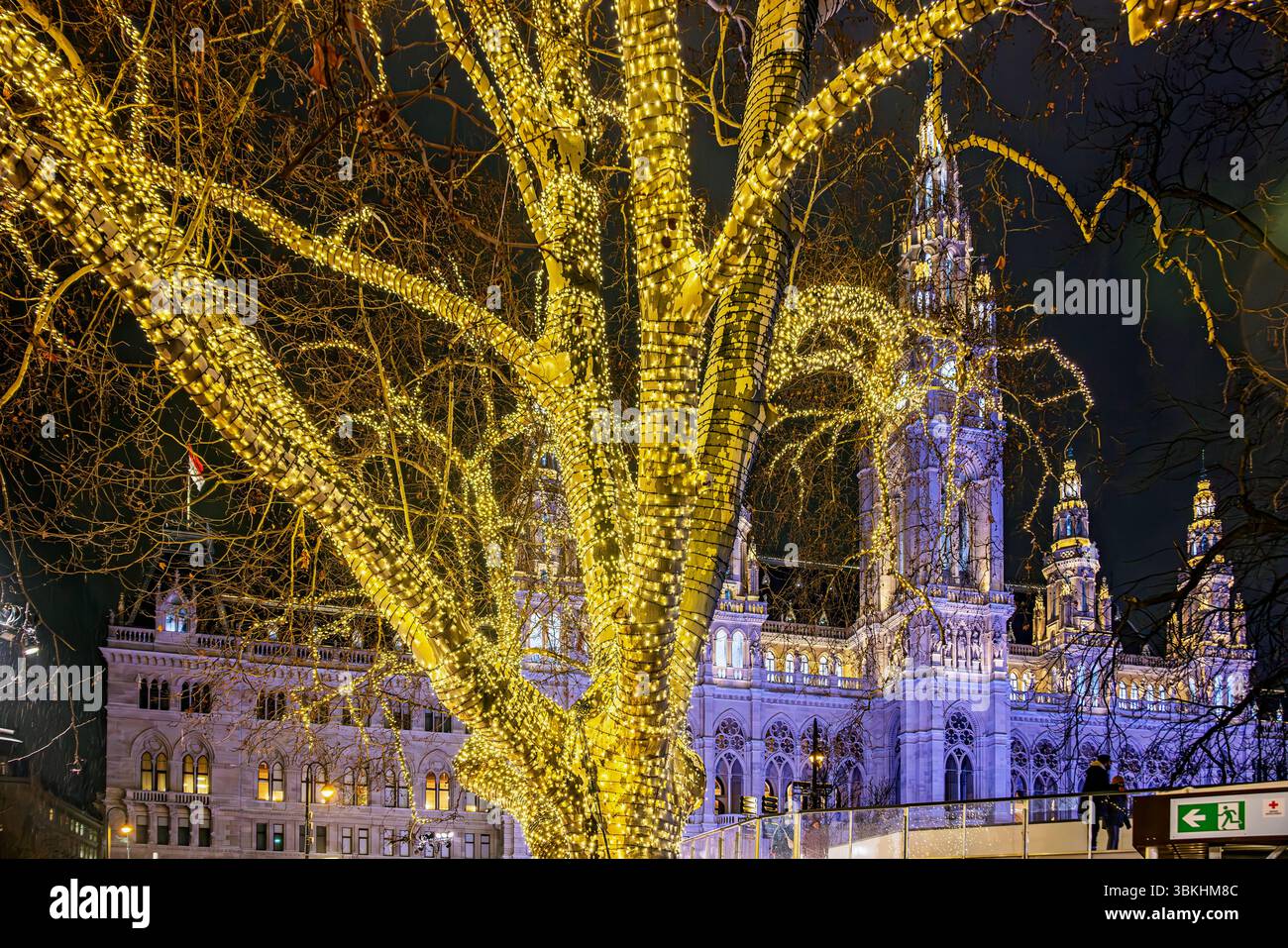 Iluminationen im Wiener Rathaus, das Wiener Rathaus, Wien, Österreich Stockfoto