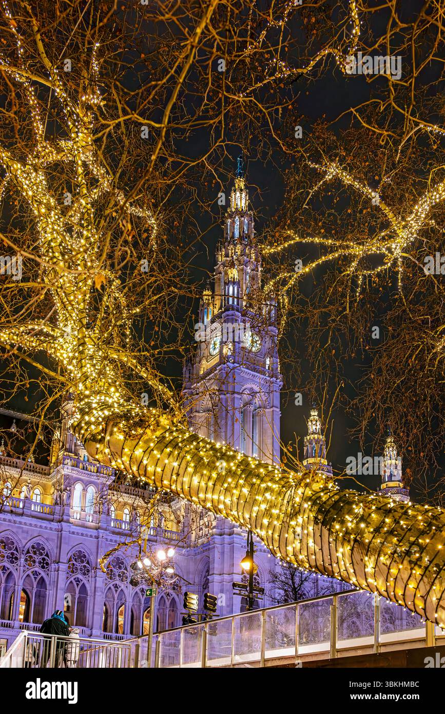 Iluminationen im Wiener Rathaus, das Wiener Rathaus, Wien, Österreich Stockfoto