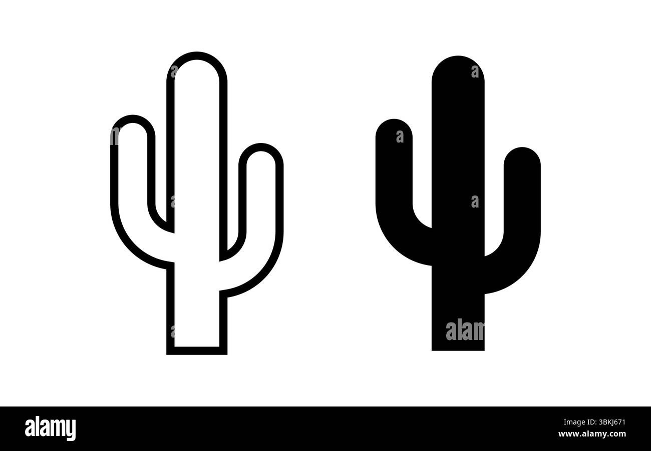 Kakteen-Silhouette. Icon mexikanische Kakteen. Schwarze einfache Kakteen isoliert auf weißem Hintergrund. Saguaro unterschreiben. Niedliche Form mit Logo. Wüstenpiktogramm. Linie Stock Vektor