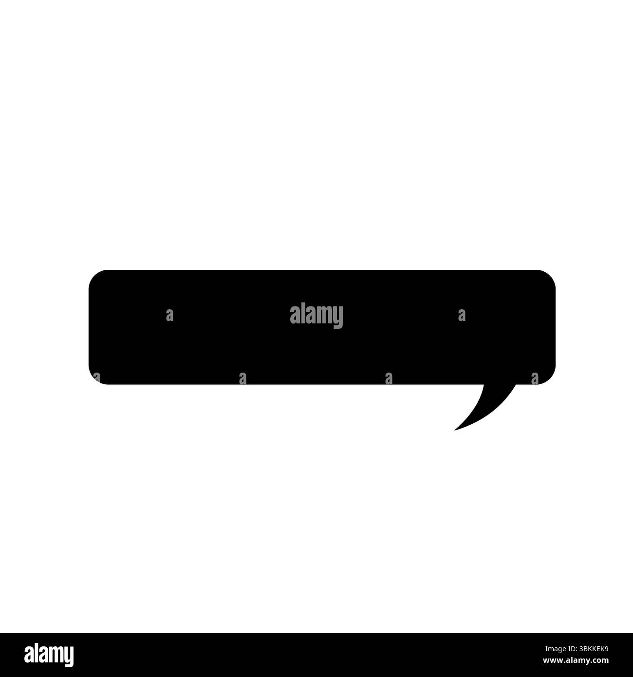 Das Symbol der schwarzen Sprechblase schwebt in der Mitte auf weißem Hintergrund, minimalistisches flaches Design Stockfoto