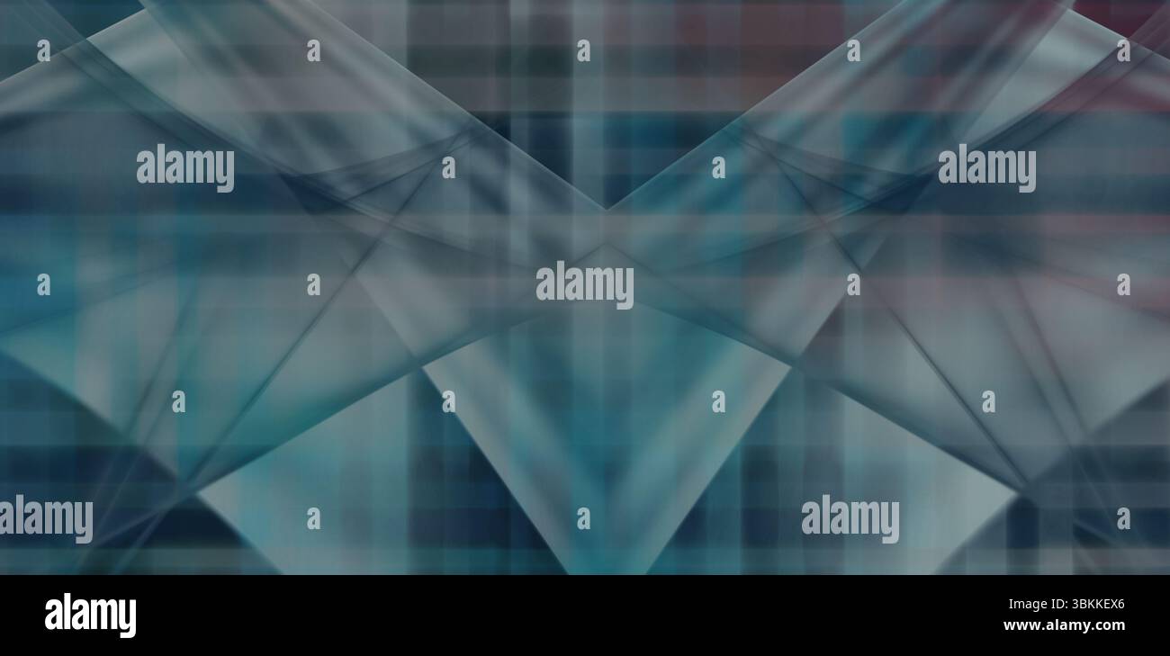 Zentrierte abstrakte Geometrie wird in flacher Form mit durchscheinenden Dreiecken und Gitterlinien dargestellt Stockfoto