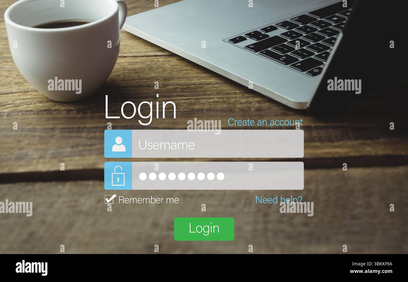 Anmeldebildschirm des digitalen Geräts Stockfoto