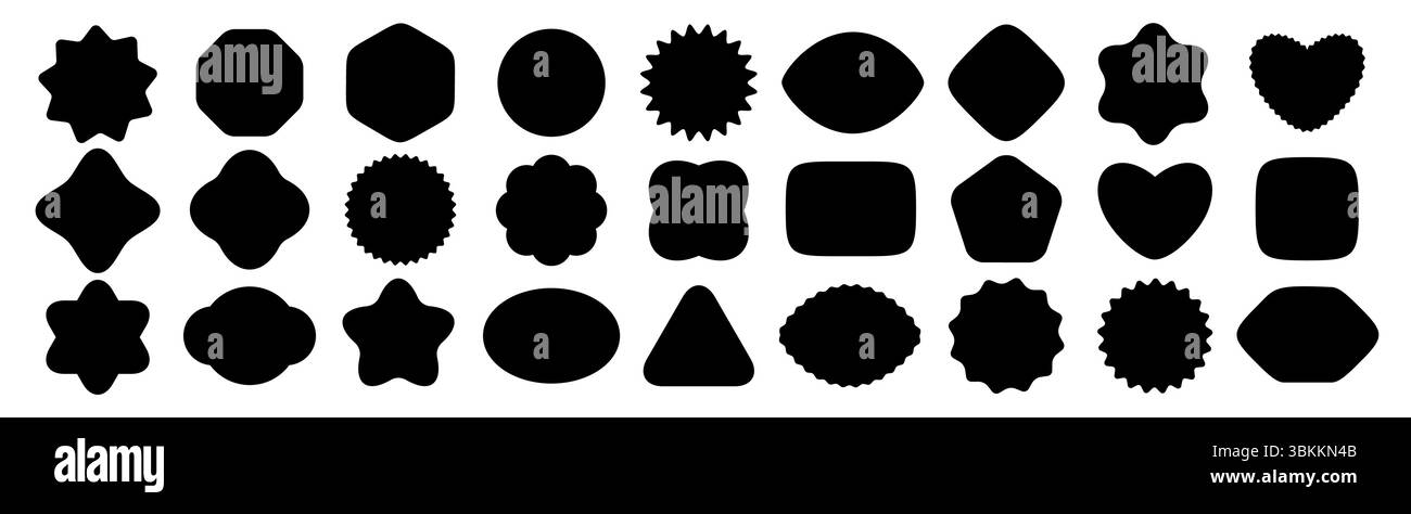Set Mit Aufkleberformen, Silhouetten Für Schwarze Etiketten, Vorlage Für Leere Abzeichen. Moderne geometrische Formulare für Grafikdesign, UI, Logo oder Werbeelemente. Vektor Stock Vektor