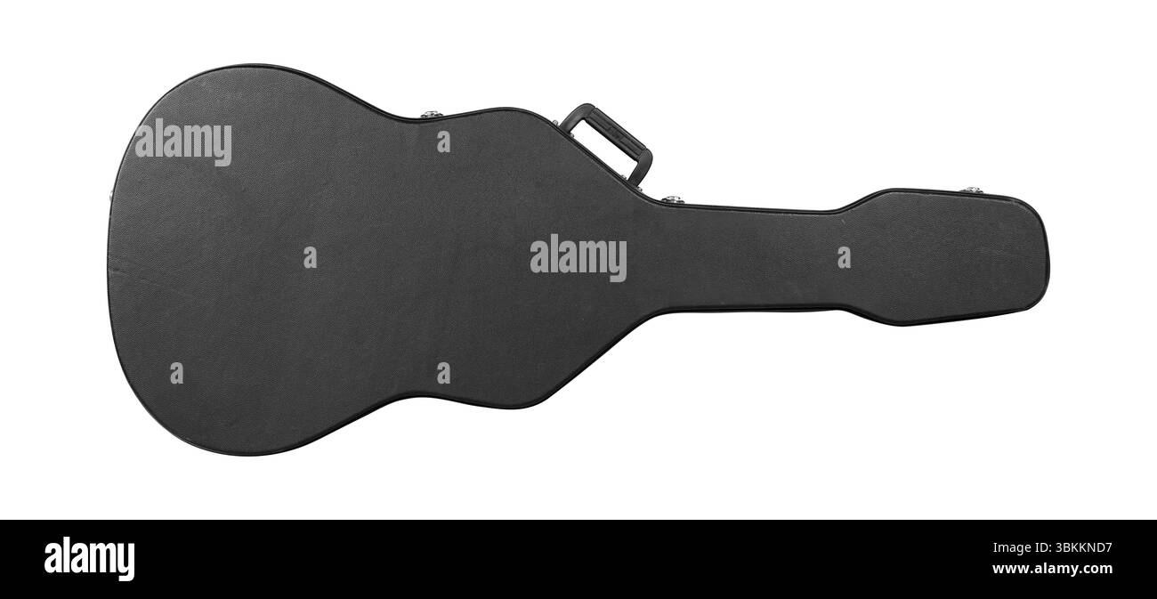Musikinstrument - Schwarze Akustik Gitarre Koffer auf einem weißen Hintergrund. Isoliert Stockfoto