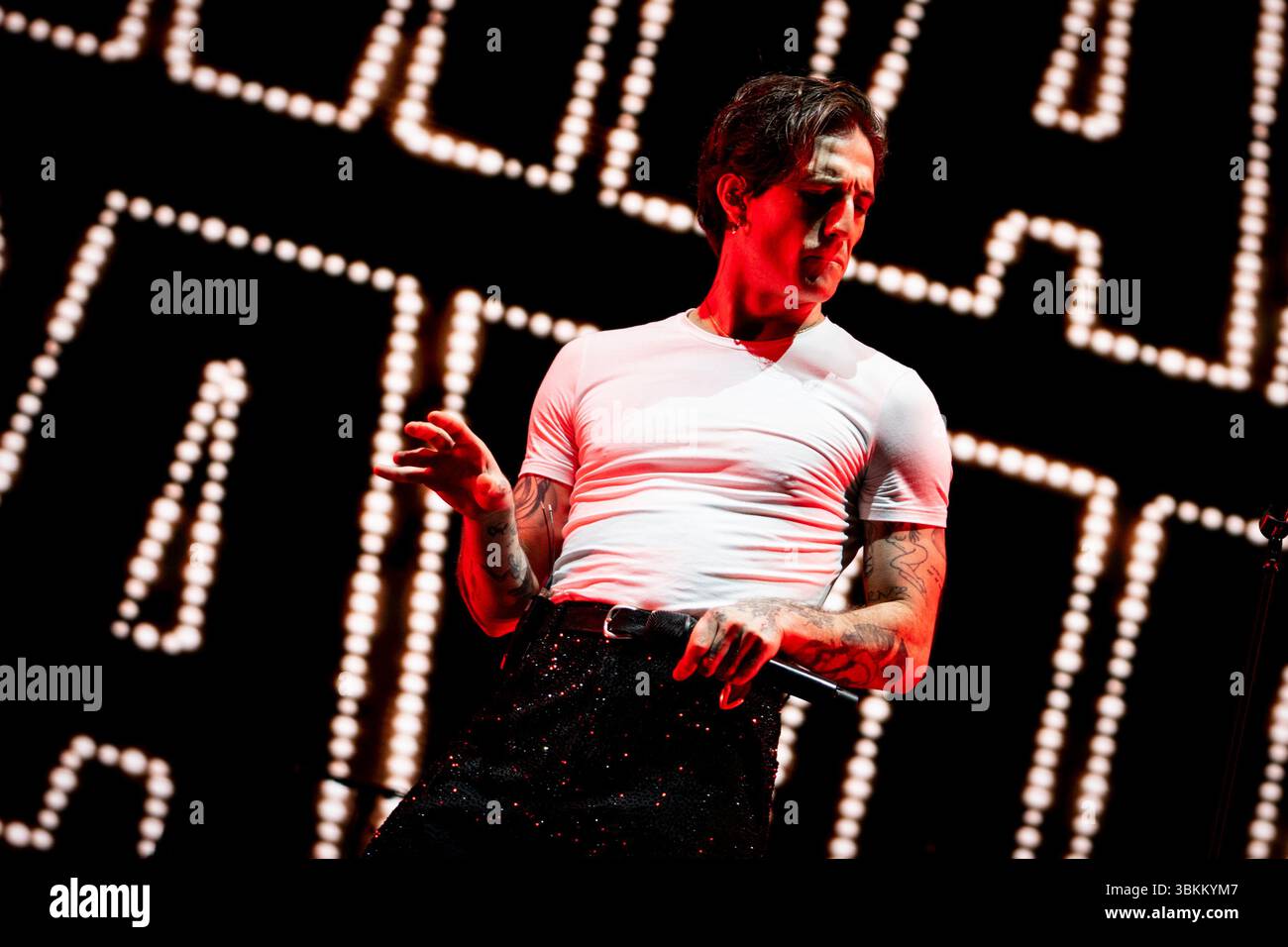 Damiano David tritt am 21. Juni 2025 auf der MEO Kalorama 2025 in Lissabon auf. Das MEO Kalorama 2025 Festival findet am 19., 20. Und 21. Juni statt. (Foto: Nuno Cruz/NurPhoto) Stockfoto