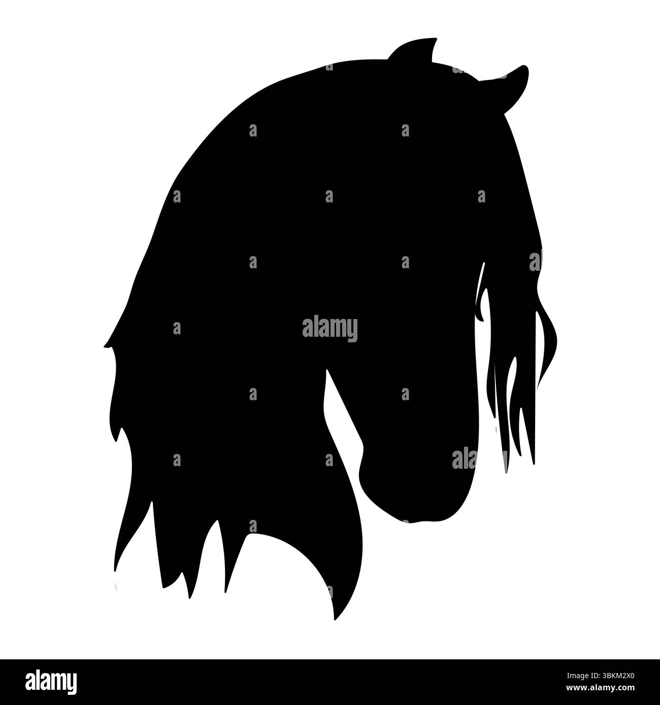 Elegante schwarze Silhouette eines Pferdekopfes mit einer schönen Mähne auf weißem Hintergrund. Stock Vektor