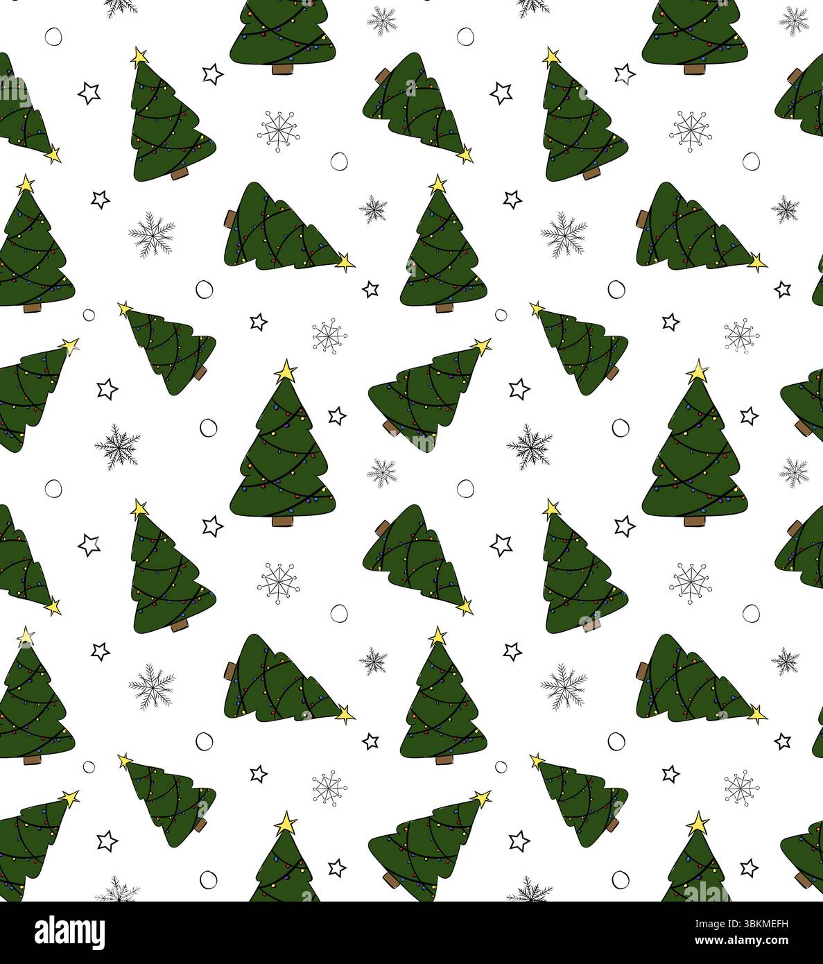 Weihnachtsbaum mit nahtlosem Schneeflocken-Muster. Abbildung der grafischen Vektorfarbe. Silhouettenzeichen für Logo, Druck, Comics, Mode, Pop Art, Eber Stock Vektor